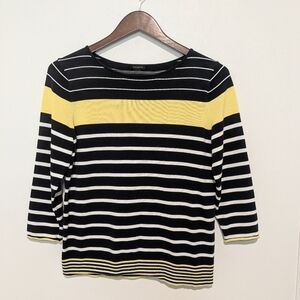 Talbots Sweater Top Women's Medium Navy‎ Blue Stripe Cotton Blend M